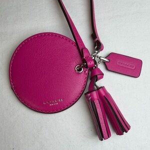 Coach Mirror Bag Charm with Tassel Charm Strap Hot Pink Hangtag Silver Hardware